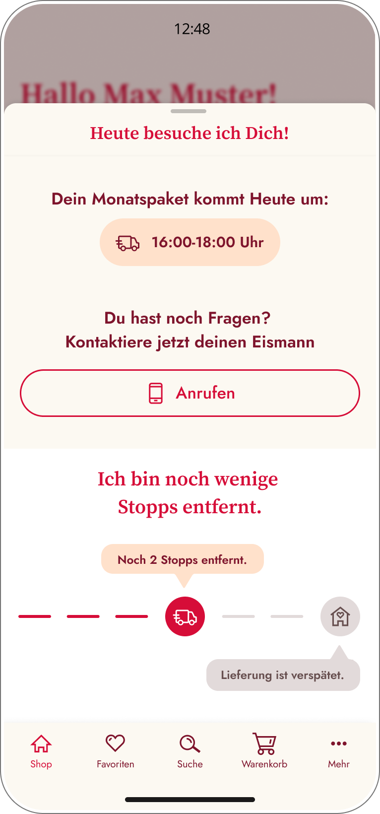 Bestellhistorie im Kundenprofil mit vergangenen Bestellungen, Lieferdaten, Bestellnummern und Zugriff auf Detailansichten.